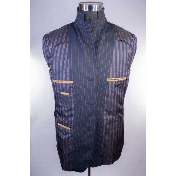 TED BAKER LONDON 2-Pcs Suit Striped Blue Wool Jacket Blazer Sz 44R Pants 36X29 - Picture 12 of 16